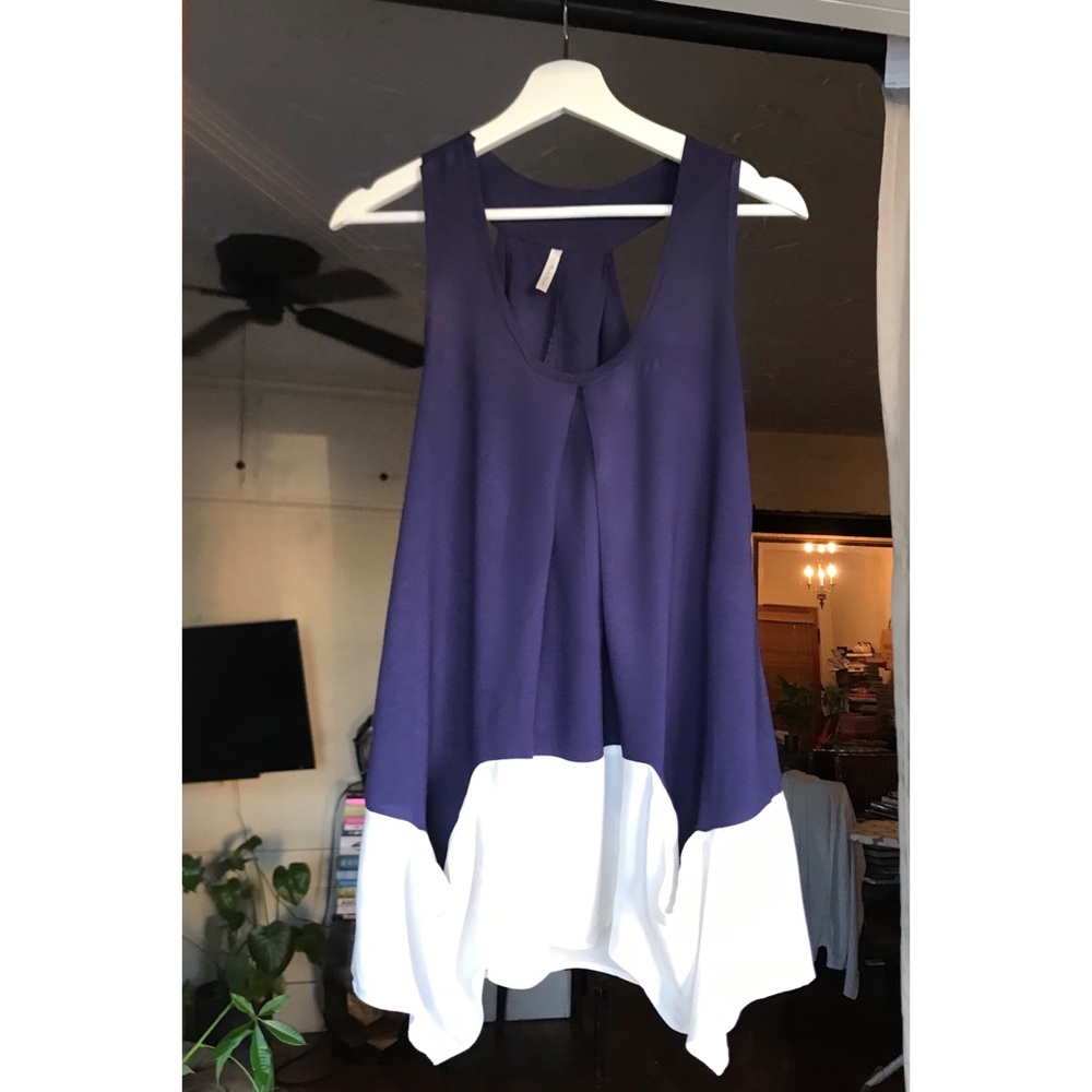 Blue & White Racerback Color-block Mini Dress, By Honeypunch size Small